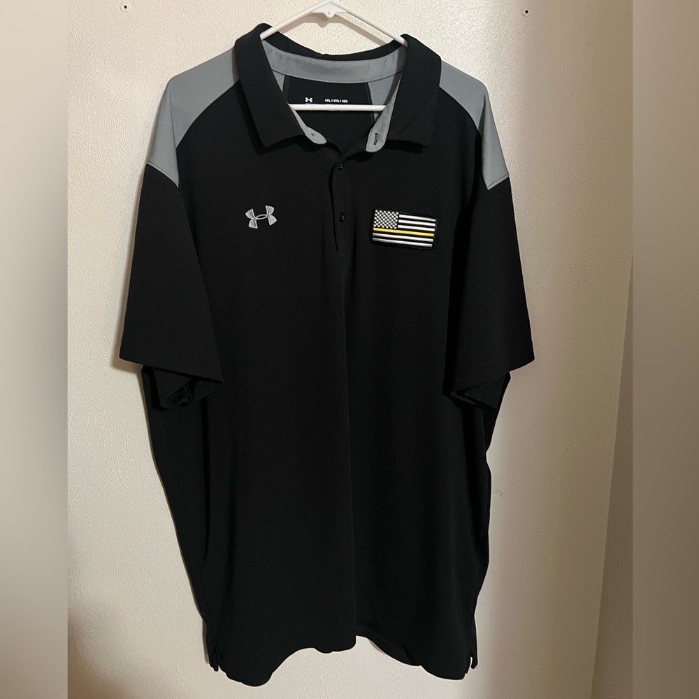 UNDER ARMOUR Classic Polo Thin Yellow Line Patch Black Grey Yellow Men's Size 4X